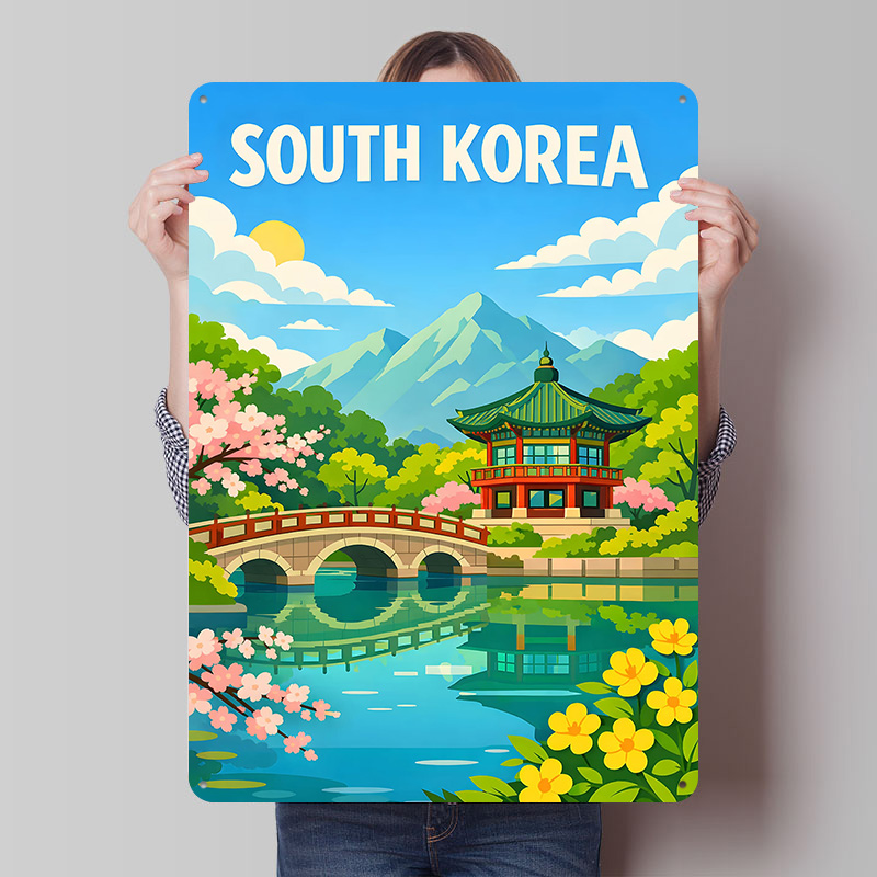 Desk Setup Poster - Poster Perjalanan Korea Selatan, Papan Logam