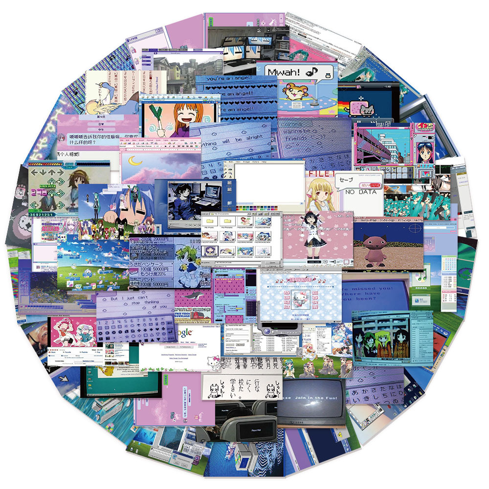 Desk Setup Poster - 64Pcs Stiker Kreatif Webcore Poster Kuno
