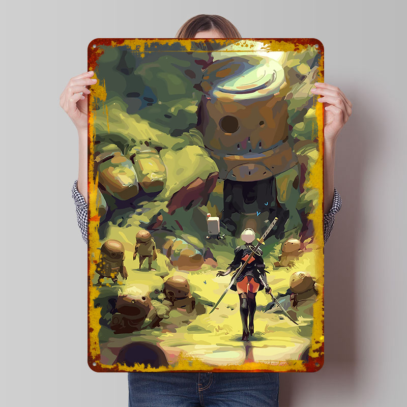 Desk Setup Poster - Nier Automata: 2B in Forest Metal