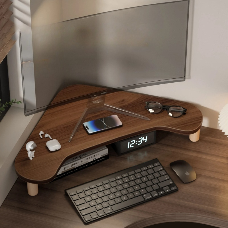 Monitor Riser Wood - Stand Komputer Sudut, Penyangga Monitor Segitiga