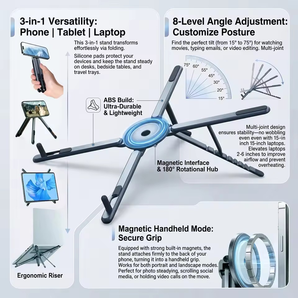 Desk Setup Ideas - Penyangga Ponsel Magnetik Portabel & Tongsis