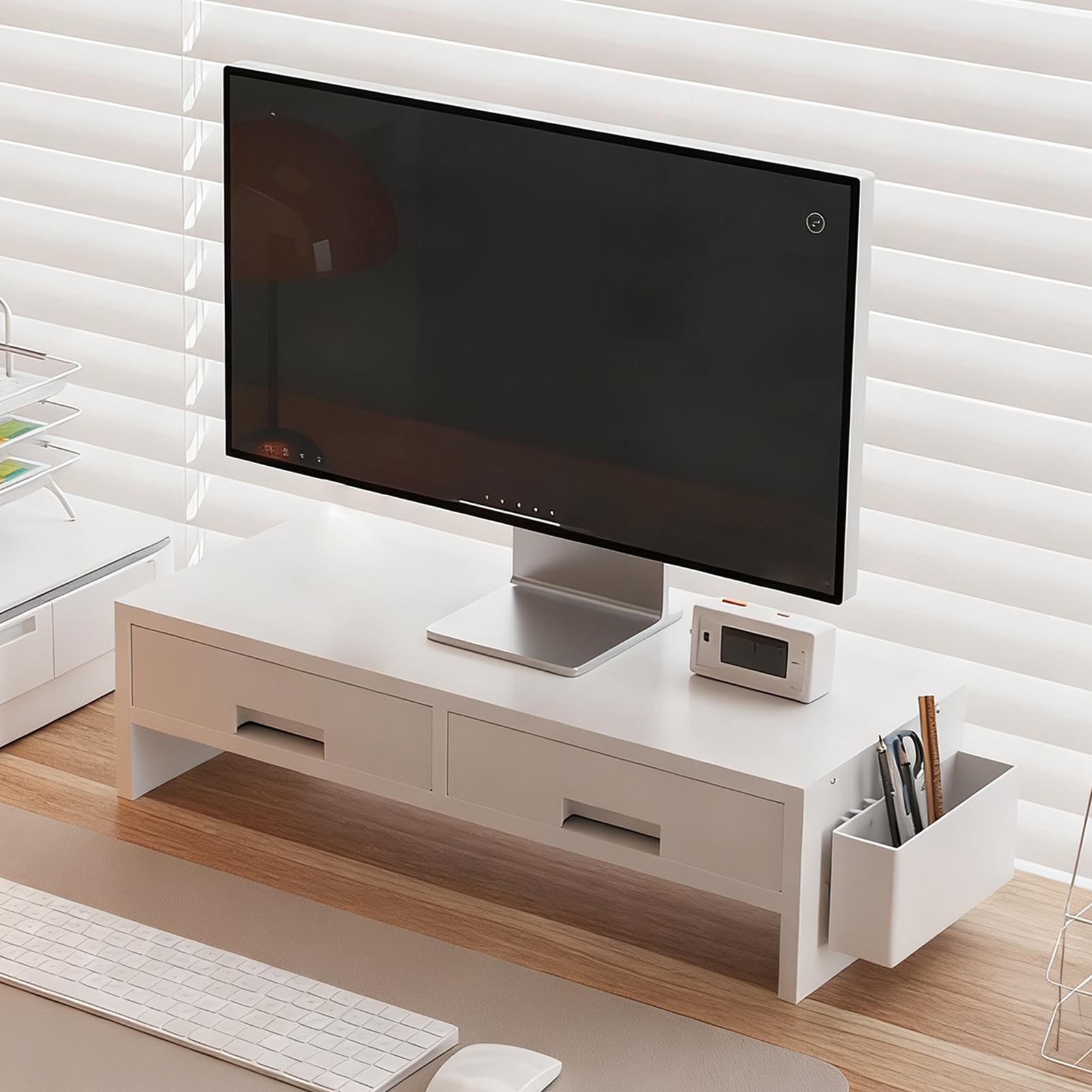 Monitor Riser Wood - Penyangga Monitor Meja dengan Dua Laci,