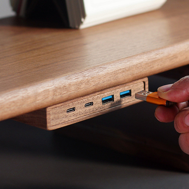 Monitor Riser Wood - Hub USB 3.2 dengan Dudukan Perekat,