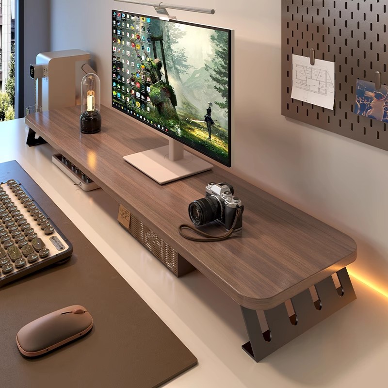 Monitor Riser Wood - Rak Penyimpanan Komputer Desktop Kantor, Rak