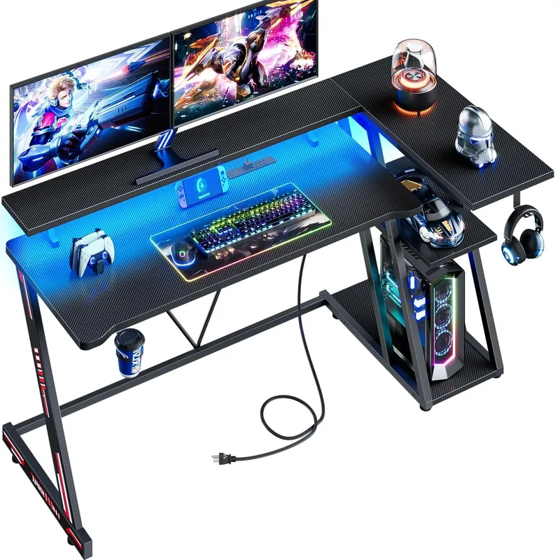 Meja Gaming Bentuk L Serat Kar - Desk Setup Black And Wood ulasan dan harga