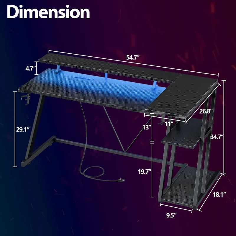 Meja Gaming Bentuk L Serat Kar - Desk Setup Black And Wood ulasan dan harga