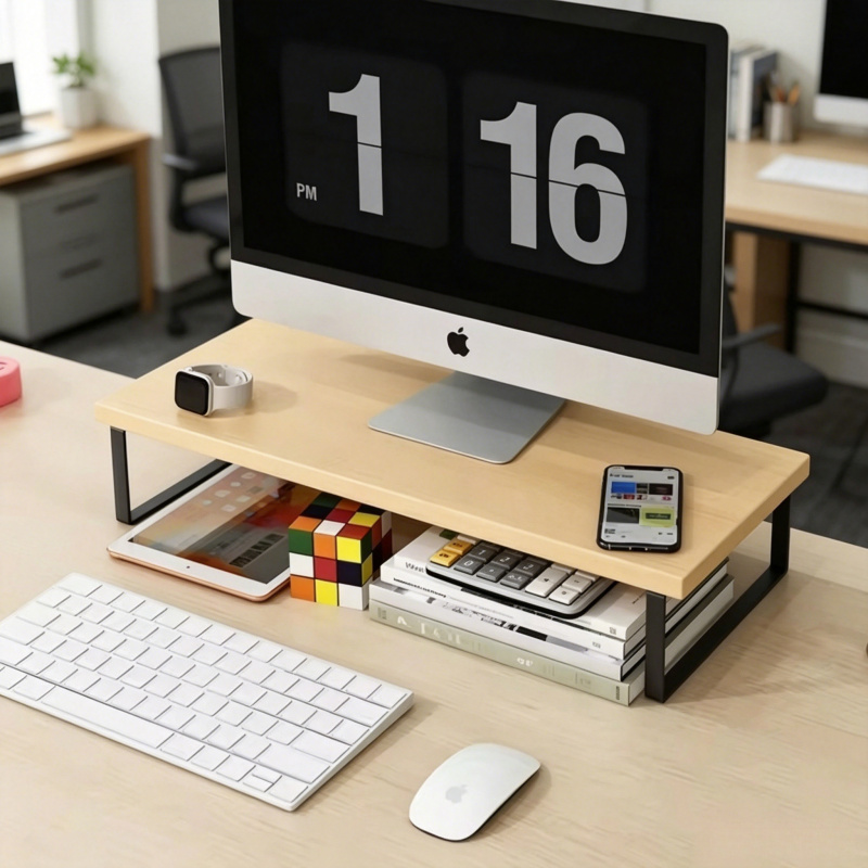 Dudukan Monitor Kreatif dengan - Monitor Riser Wood ulasan dan harga