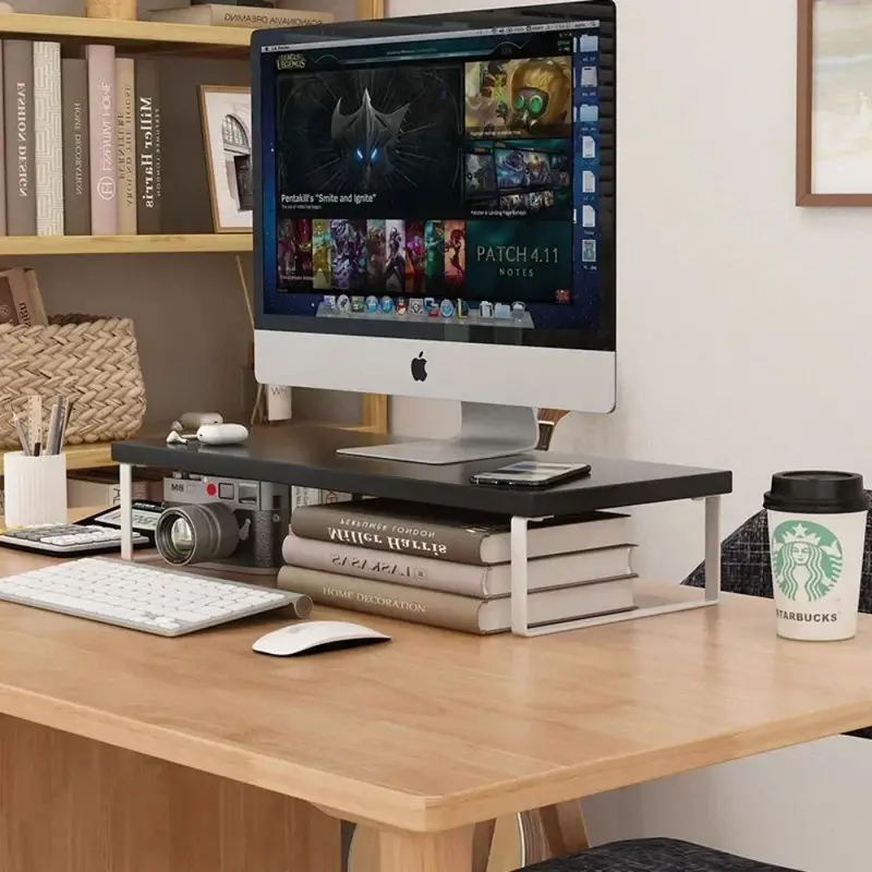 Dudukan Monitor Kreatif dengan - Monitor Riser Wood ulasan dan harga