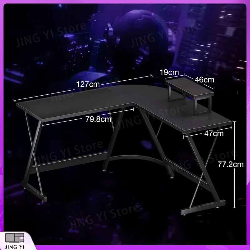 Meja Gaming Bentuk L dengan Du - Desk Setup Black And Wood ulasan dan harga